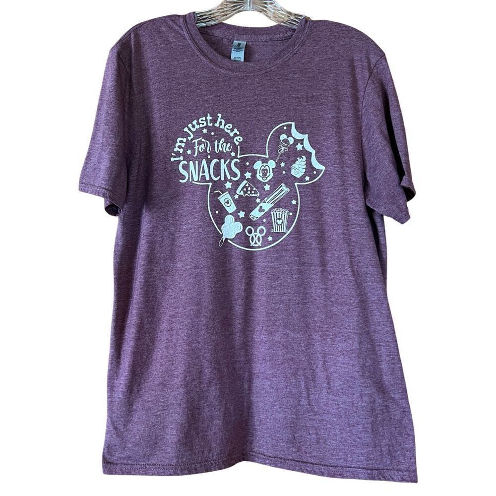 Disneyland Theme I’m just here for the snacks Mickey heathered purple Tshirt Siz